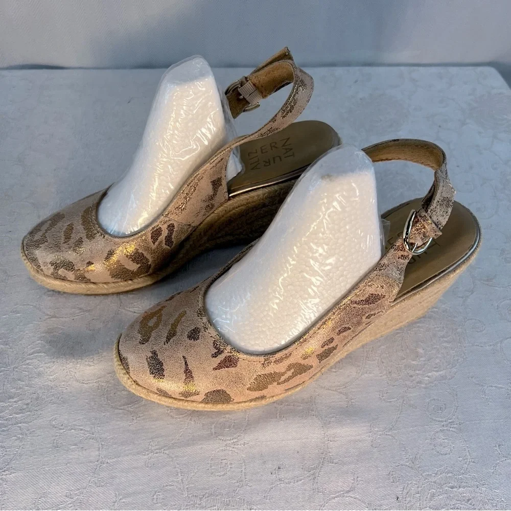 Naturalizer Pearl Shoes Leather Espadrilles Adjustable Sling Back 3” Wedge 8 M